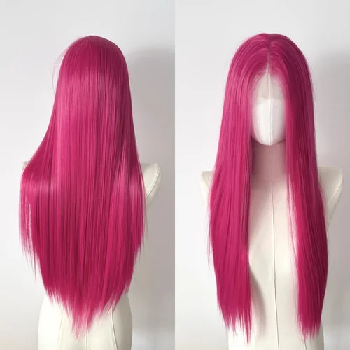 Peluca con malla Frontal rosa Ashely, pelucas frontales de encaje de 26 ""y 13x4, peluca sintética de fibra larga y recta resistente al calor para Mira Cosplay