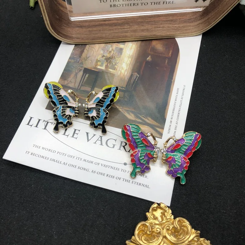 Vintage Enamel Stud Earrings Colorful Butterfly Design Unique  Versatile Earrings for Women