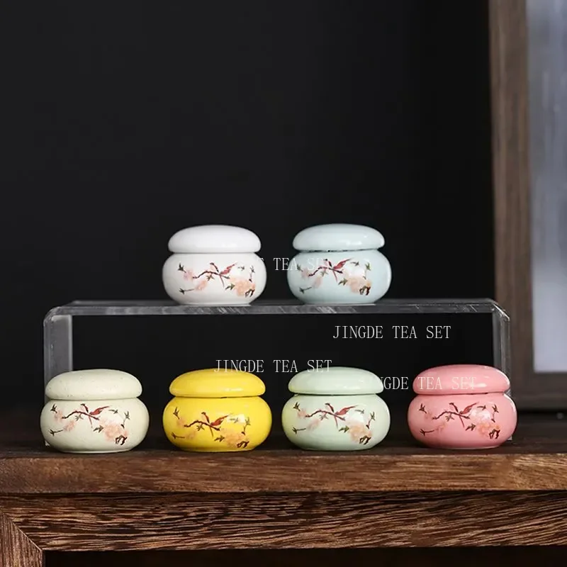 4pc Travel Portable Ceramic Tea Caddy Tea Container Moisture-proof Jar Coffee Airtight Jars Kitchen Spice Nut Storage Container