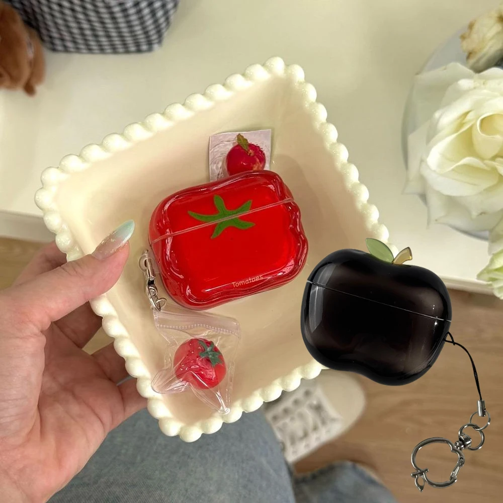 حافظة TPU شفافة مقاومة للصدمات لأجهزة AirPods 1/2/3/4/Pro، غطاء ناعم أسود/أحمر/أخضر مع ملحقات حافظة عصرية بحزام