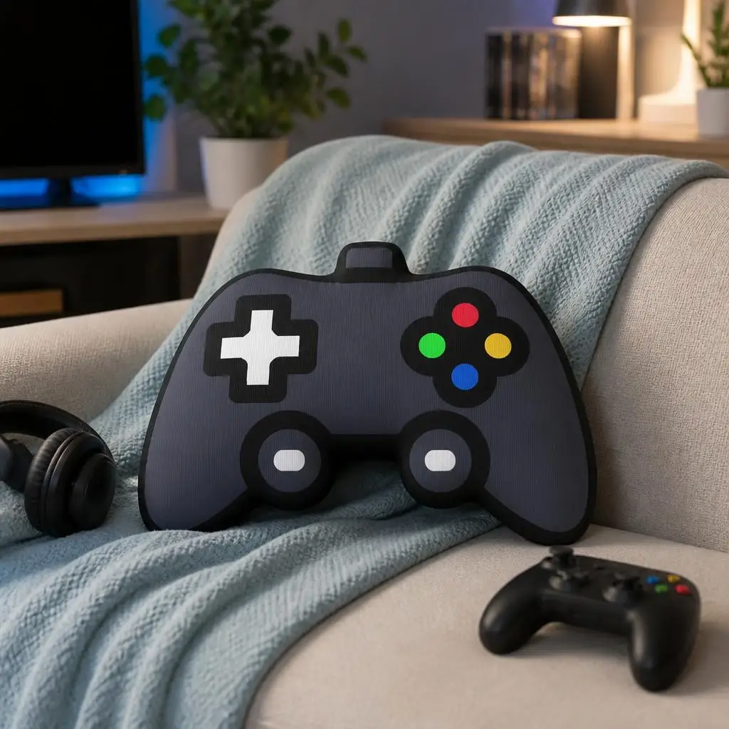 Video Game Controller Shaped Stuffed Throw Pillow Gamer Cushion Game Room Decor Sofa Accent Gift for Video Gaming Enthusiasts