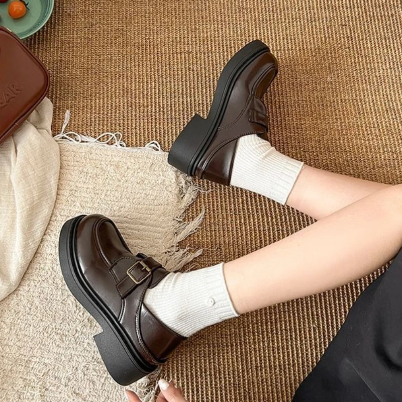 

Trendy Women's Black Leather Loafer Shoes Slip-On Design Flat Sole British Inspired Japanese JK Style 2026 Spring Summer New