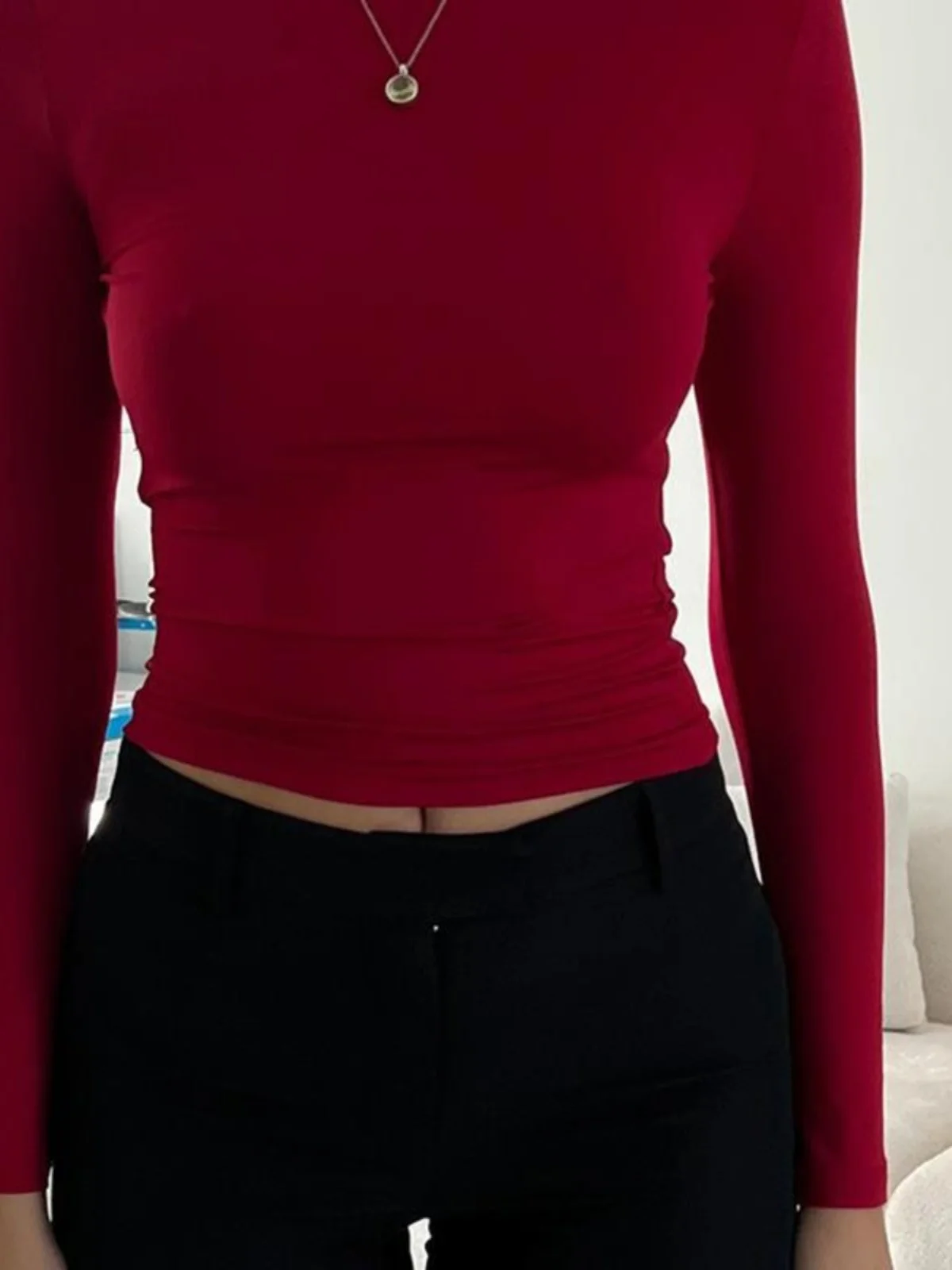 

TiulZial Y2K Women Bal Long Crop Tirt Cleanfit Stand A-Line Sve Breathable Skin-Friendly Ciwalk Top