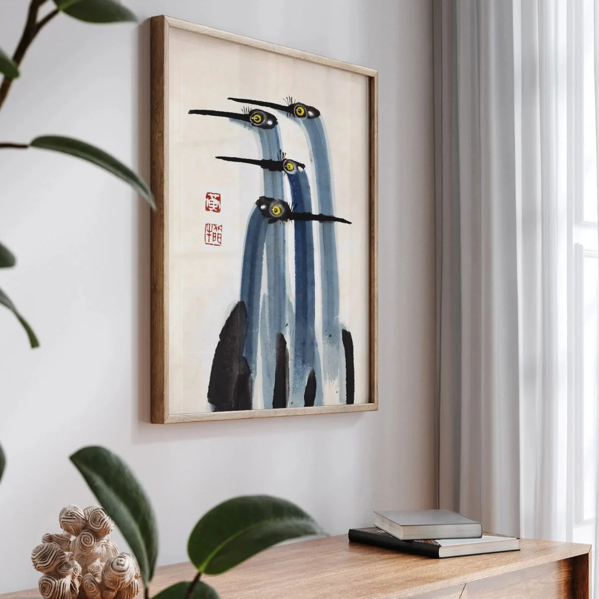 اليابانية العتيقة كرين قماش طباعة المشارك خمر Japandi مزرعة الفن يطبع غرفة المعيشة غرفة نوم جدار ديكور فني ملصق