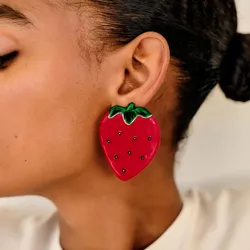 ZA 2024 New Boho Cute Cream Strawberry Stud Earrings,Enamel Fruit Earrings,Holiday Party Women Accessories