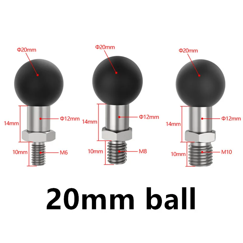 20mm Ball Head to M6 M8 M10 Screw Bracket Connector Motorcycle Rearview Mirror Sport Camera Mount Connector for GoPro Camera