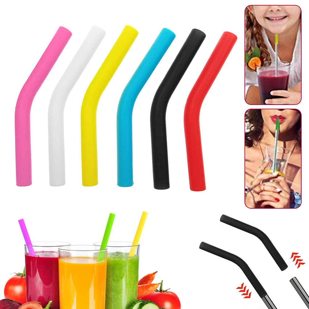 12pcs Silicone Material Straw Sleeves Reusable Straws Tips Multi-Color Food Grade Straws Covers Bendable Straw Accessories