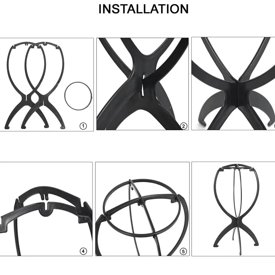 Schwarzer Klappbarer Perückenständer aus Kunststoff, Tragbarer Verstellbarer Haltbarer Modellhalter für Friseursalon und Zuhause – Detail 5