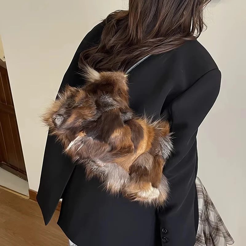 

Fashion Fox Fur Shoulder Hobo HandBags for Women - Luxury Designer Purses, Elegant Evening Bag Clutch for Dinner Party