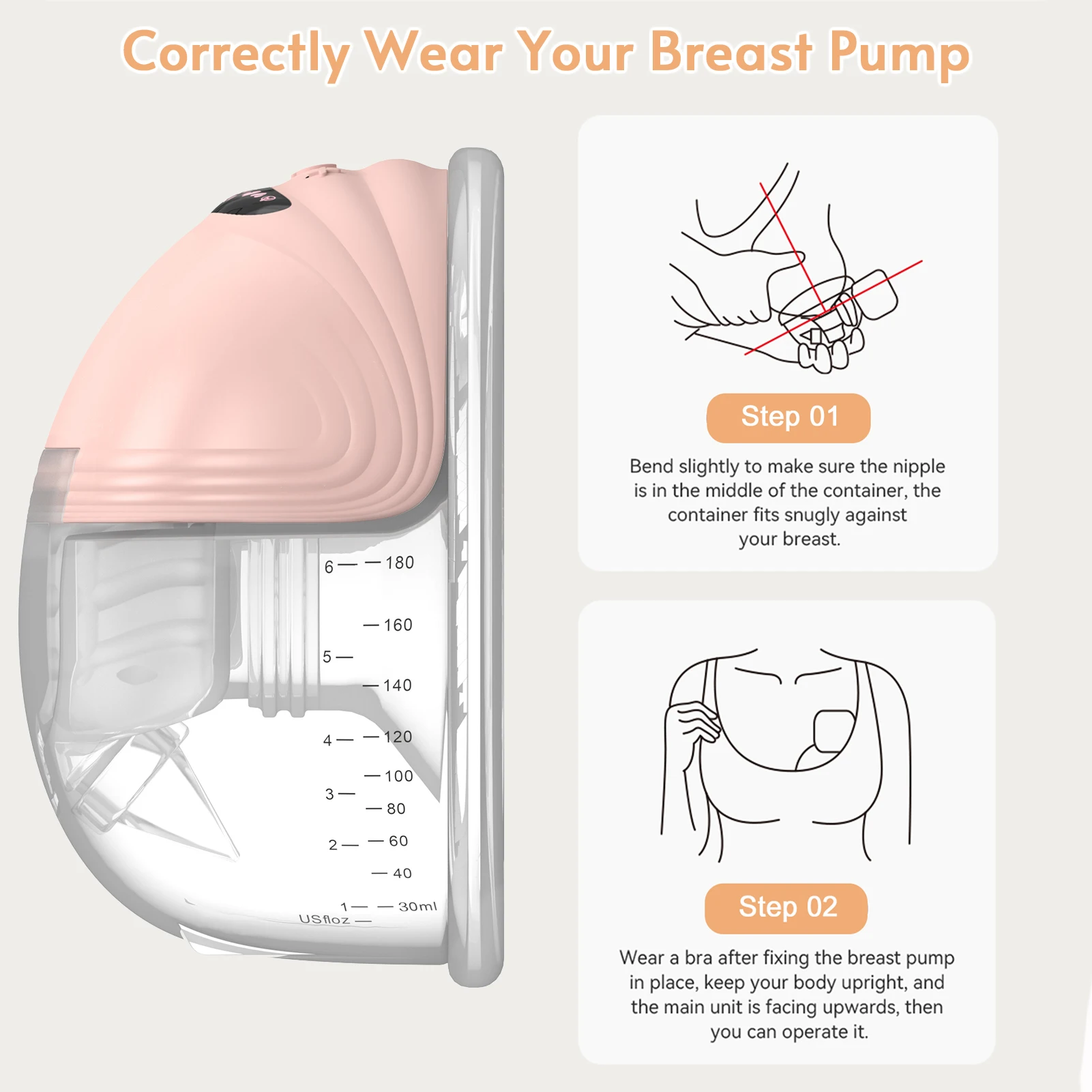 Portable Electric Breast Pump Wearable for Breastfeeding Hands Free 3 Modes 12 Suction Low Noise with 24mm Silicone Flange