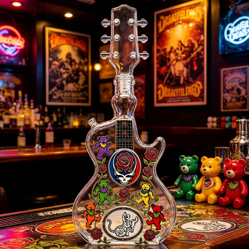 Grateful Dead Inspired Glass Guitar Decanter 350ml, Creative Whiskey Liquor Bottle, Music Fan Home Bar Decoration Gift