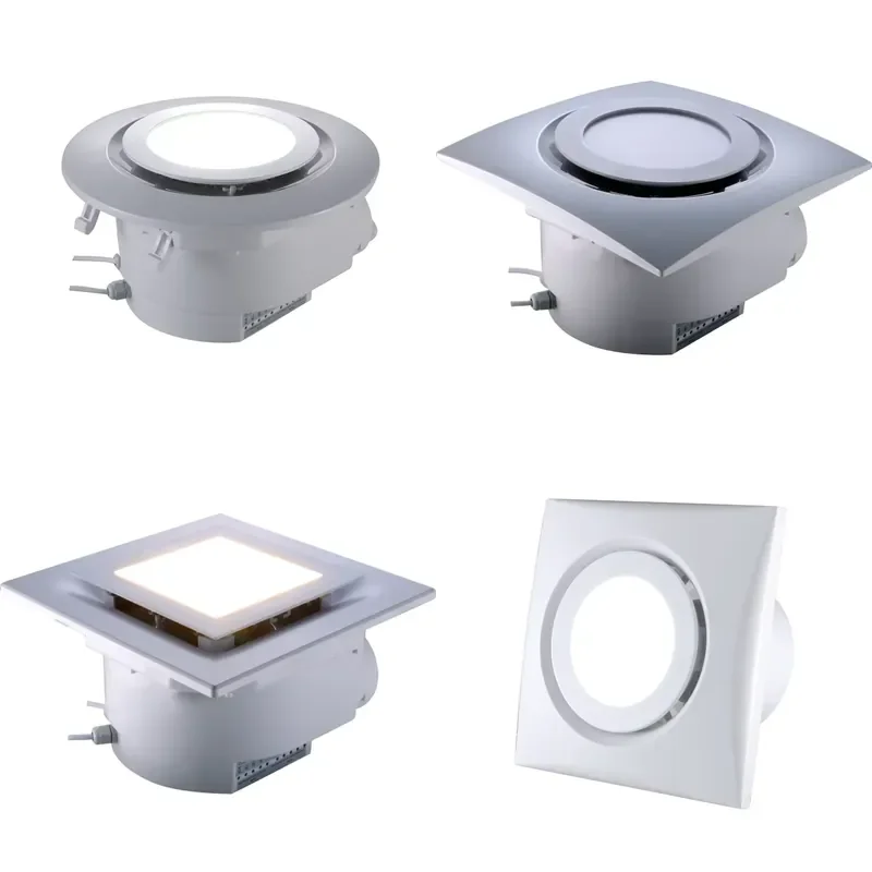 8 Inch 220V ABS Square Wall Mounted Exhaust Fan with LED Light Low Noise Ball Bearing Ventilation for Bathroom Kitchen