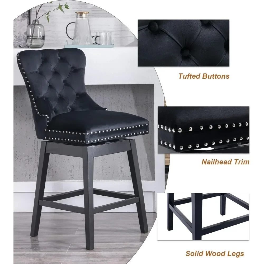 Ajustável Bent Madeira Barstool, cadeira giratória Bar, PU couro estofado volta e apoio para os pés, conjunto de 2