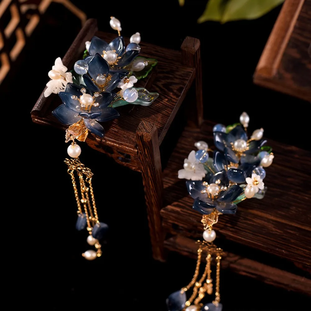 Classical Pearl Floral Hair Stick Tassel Ancient Tang Dynasty Hairpin Hair Chopstick Chinese Style Hanfu Headwear Women
