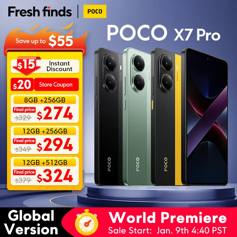 【World Premiere】POCO X7 Pro Global Version Smartphone Dimensity 8400-Ultra 6000mAh 90W Charge 50MP camera with OIS 120Hz NFC 5G