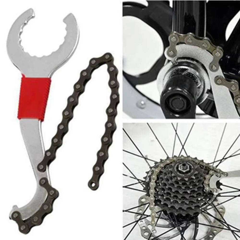 Bicycle Cassette Removal Tool 3-in-1 Combo with Chain Whip Bottom Bracket Spanner for MTB Road Bike Maintenance Repair