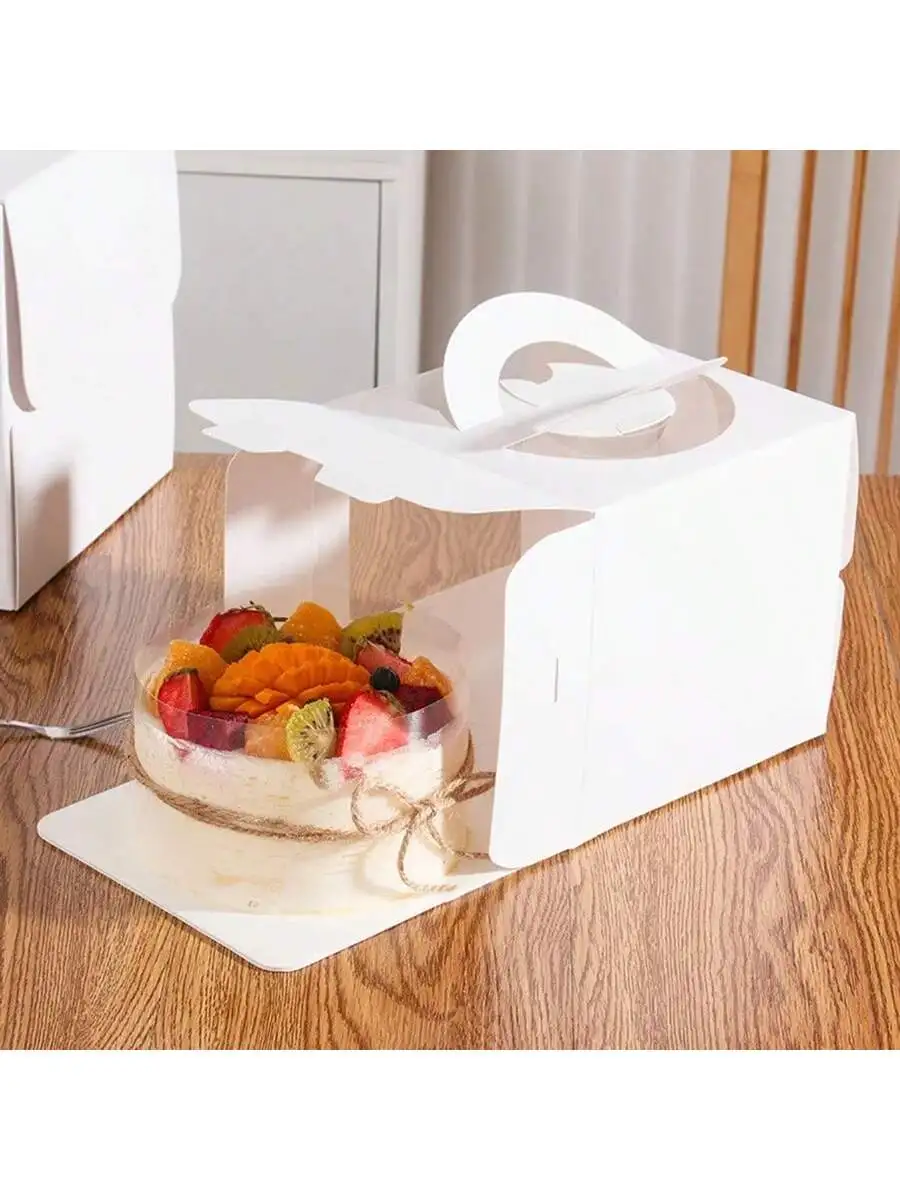 5 Stück weiße Kuchenboxen mit Fenster und Griff, tragbare Papier-Bäckereiboxen für Cupcakes, Kuchen, Kekse, Gebäckverpackungen – Detail 2
