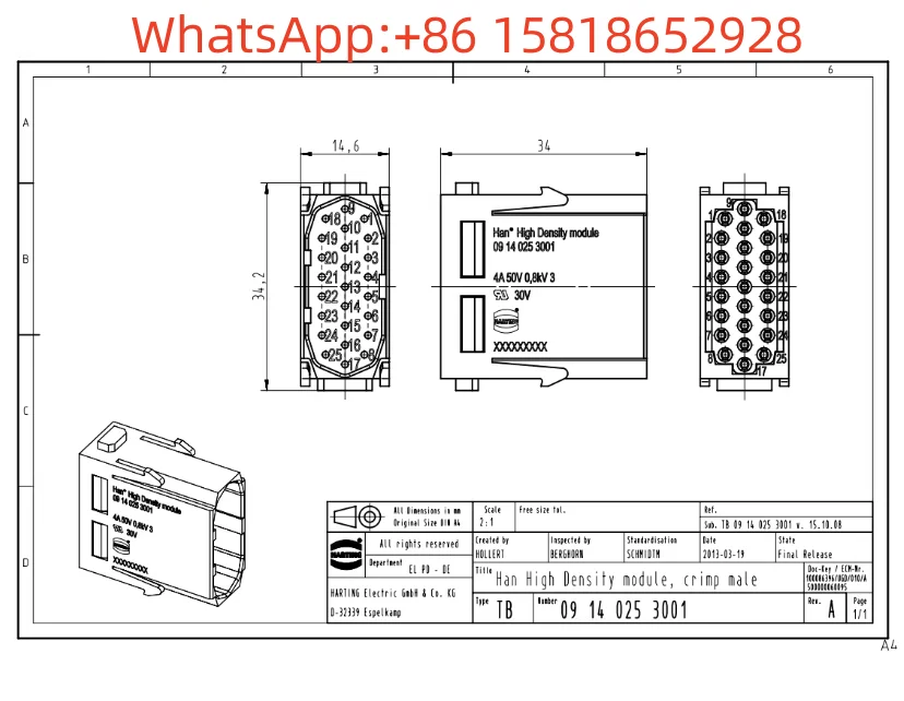 1pcs 09140253001 HARTING connector high-density module 25-pin module original authentic