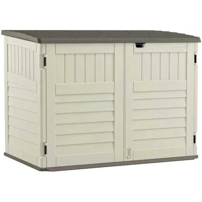 

RPD4-Suuncast 5.9 ft. x 3.7 ft Horizontal Stow-Away Shed - Natural Wood-like Outdoor Storage for Trash Cans and Yard Tools - A
