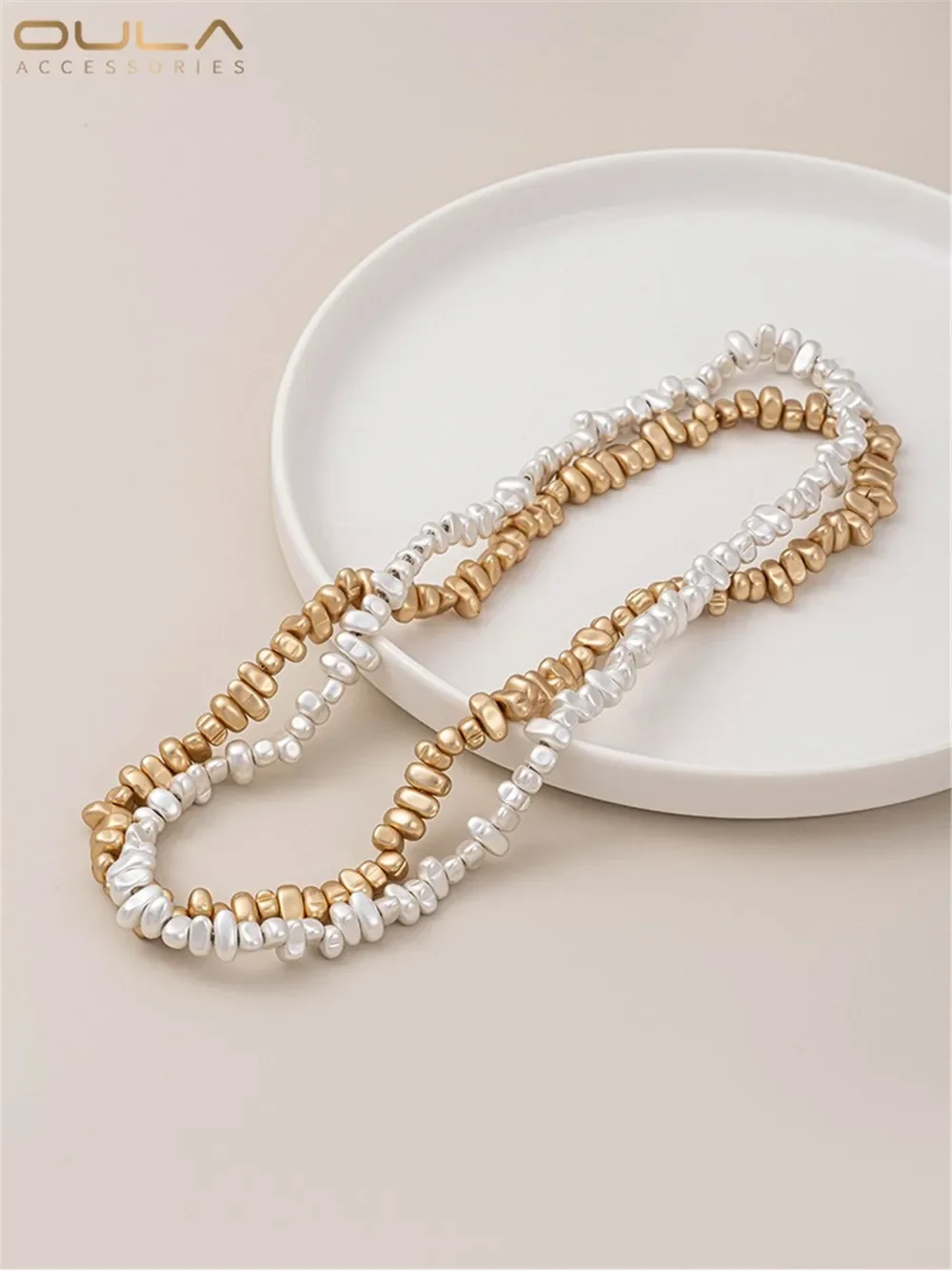 DIY Gold & Silver Handmade Bead Earrings Bracelet Material Plated with Shiny Irregular Stones Shaped Beads for Jewelry Making