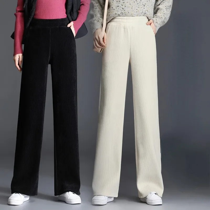 

2024 Autumn Winter High Waist Pants Fashion Women's Velvet Pants Office Casual Solid Warm Female Long Trousers Women 1787