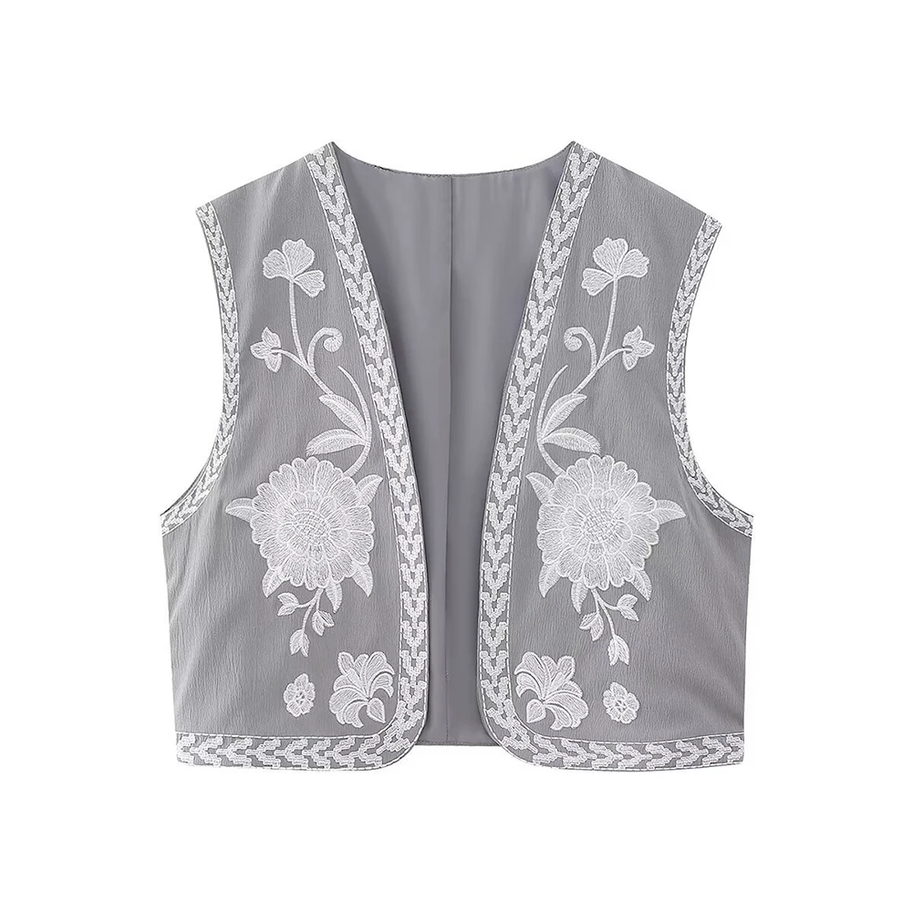 

Vintage Floral Embroidery Cardigan Vest Women Summer New National Style Ladies Top Patchwork Casual WaistCoat For Female