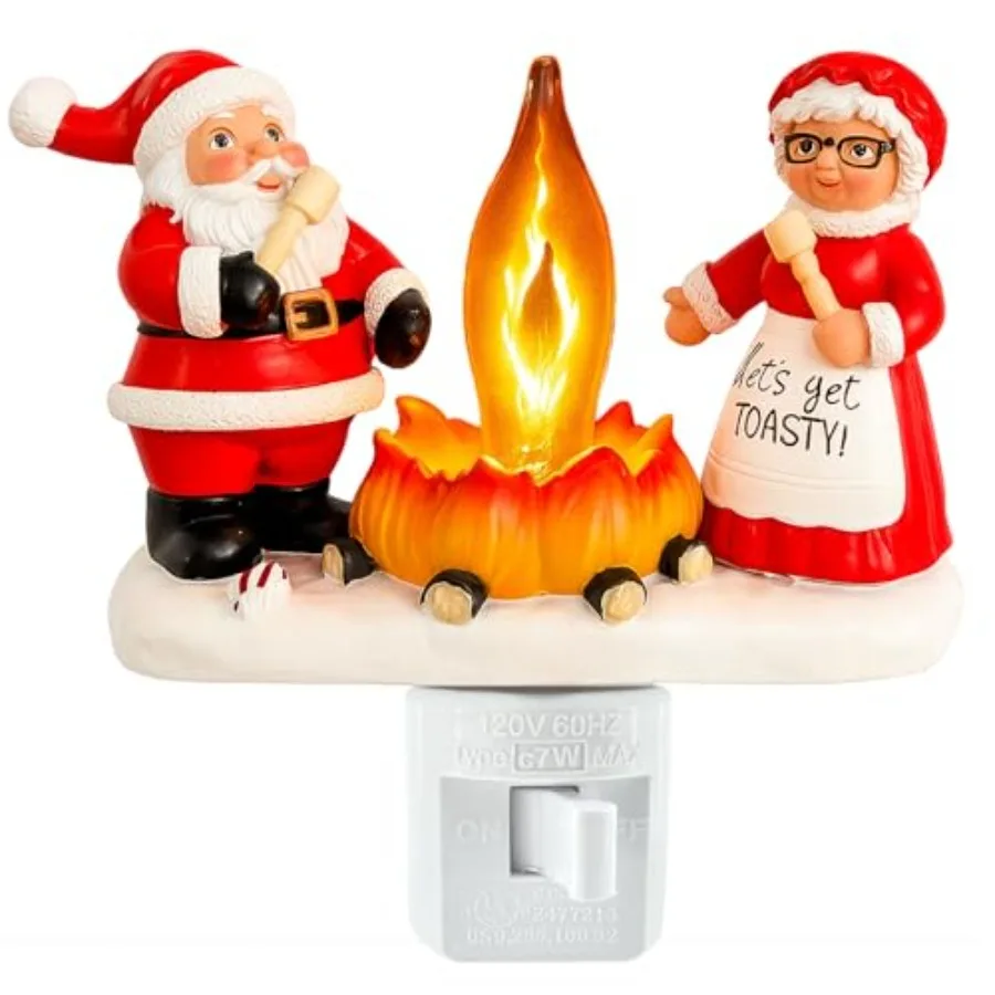 Lámpara de Noche con Diseño de Papá Noel y Mamá Noel, con Luz Parpadeante, Linda Lámpara Decorativa Giratoria para Decoración Navideña, Interior