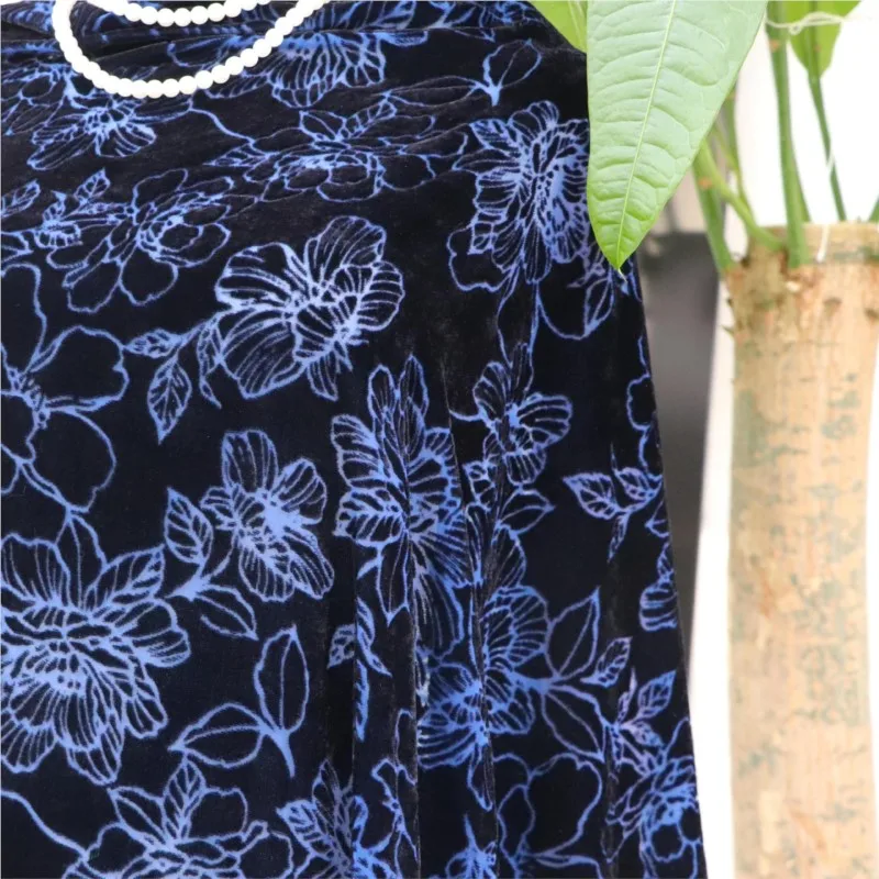 

Woven velvet brocade viscose printed mottled and burned fabric nightgown dress cheongsam