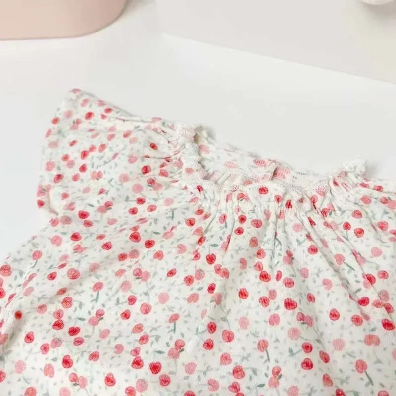 Auf Lager 2024 bp Sommer Mädchen voller Kirsche bedrucktes Hemd & Shorts Anzug Baby Mädchen Kleidung Blumen Kinder kleidung