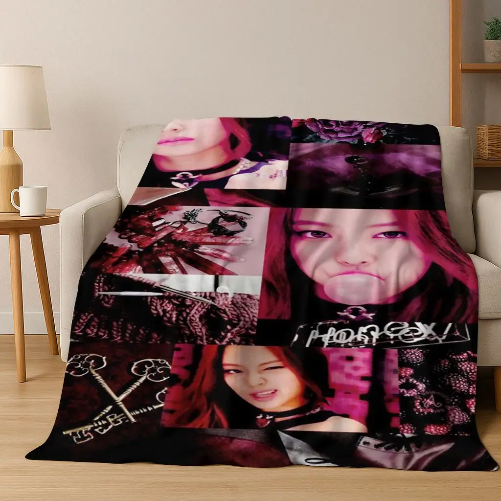 ثلاثية الأبعاد جيني كيم Kpop B-أسود الوردي المغني ستار الفانيلا بطانية لينة رمي بطانية للسرير غرفة نوم غرفة المعيشة السفر نزهة هدية #3