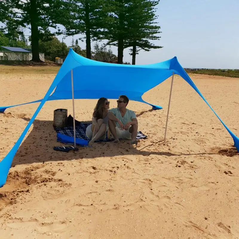 Rodzinna osłona przeciwsłoneczna na plażę Duży obszar Lekki namiot przeciwsłoneczny z workiem z piaskiem UPF50+ Duży przenośny baldachim plażowy UV