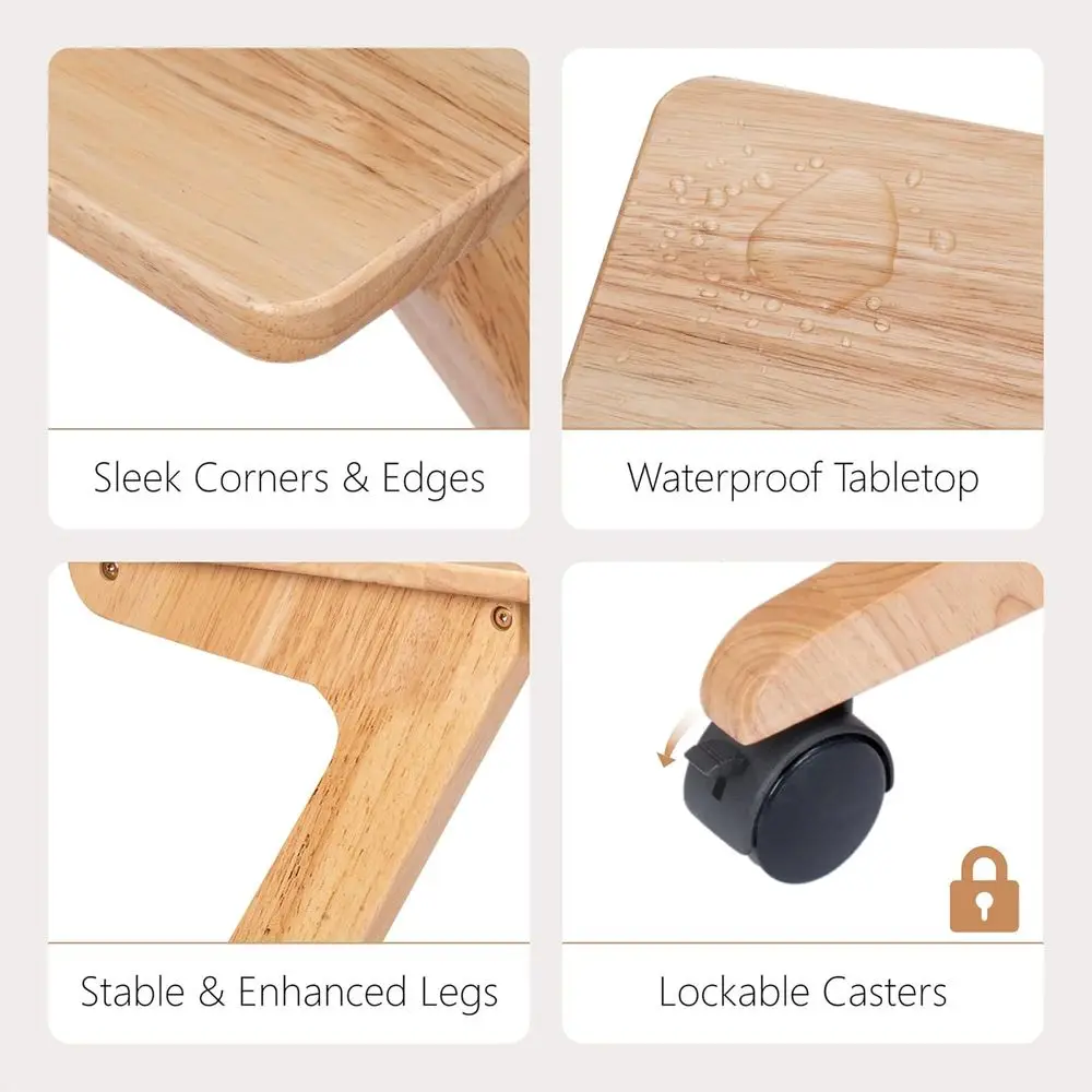 โต๊ะวางทีวีไม้เนื้อแข็งขนาดกะทัดรัดพร้อมล้อเลื่อนสำหรับรับประทานอาหารข้างโซฟา กาแฟ การอ่านหนังสือในห้องนั่งเล่นและห้องนอน