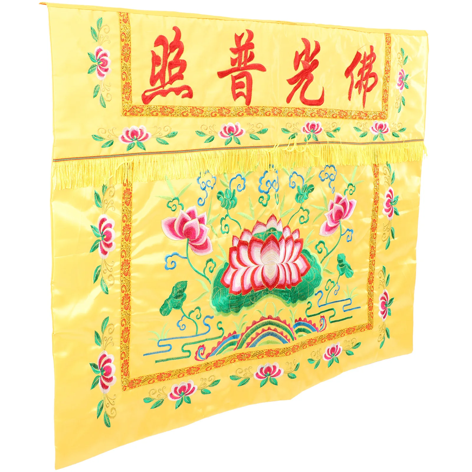 

Lotus Banner Tablecloth 1m Yellow Buddha Light Cloth Embroidery Home Temple Decor Supplies Table Cover