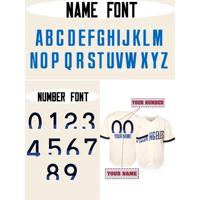 Customized Name And Number Men's Embroidery Baseball Jersey Los Angeles Personalized Short Sleeve Button Down Shirts DIY