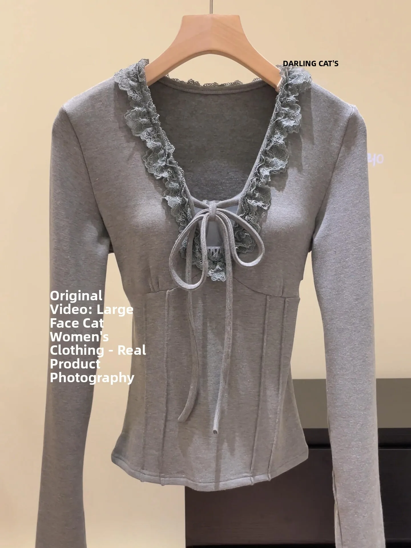 スイートガール スレ レース スプライス ノット ロング スリーブ Tシャツ レディース 秋冬 インナー スリムフィット ベースシャツ トップス 韓国風 スレ