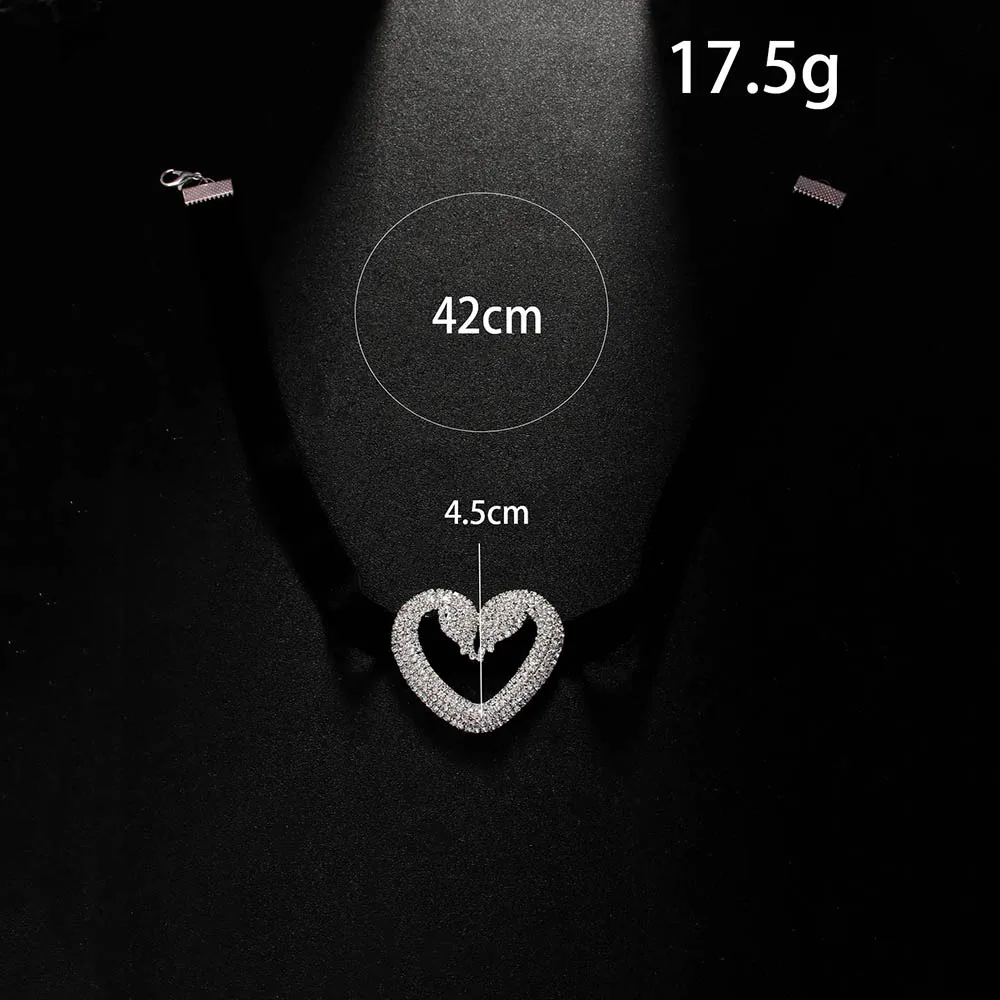 Fashion Y2k Heart Choker Necklace Elastic Rope for Girl Party Gift Romantic Valentine\'s Day Gift Rhinestone Collar Jewelry Women