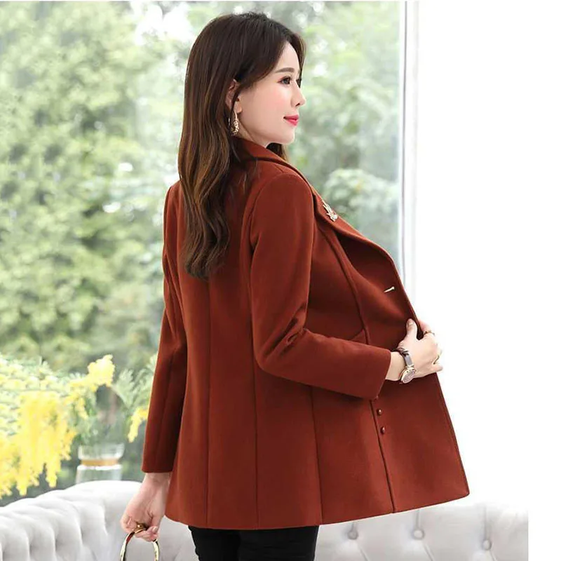 2023 Spring And Autumn New Woolen Coat Fashion Slim Fit All-match Coat Loose Solid Color Short Women's Clothing