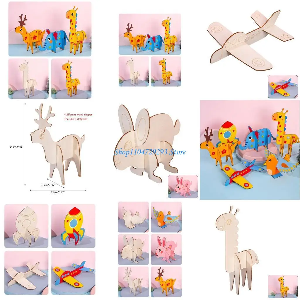 

Y2GD 8x Wooden Graffiti Painting Board Animals Coloring Boards Early Educational Toy