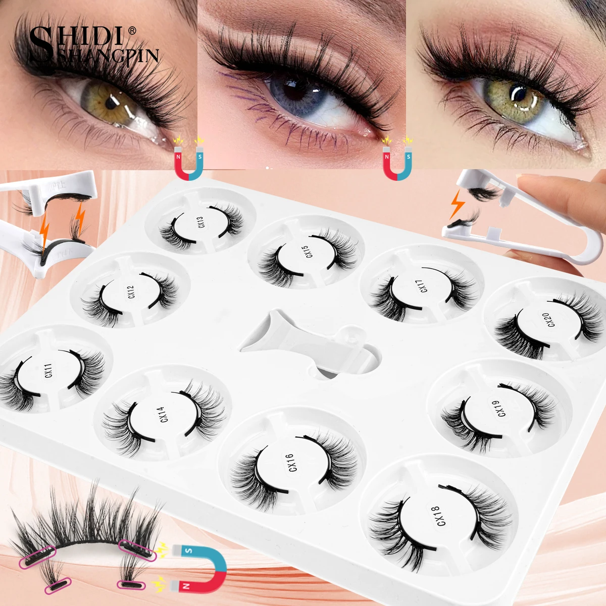 10Pairs Magnetic Lashes Kit Fake 3D Mink Natural Long Fluffy Magnet Band Mink False Eyelash Extension Free Glue Makeup Tool