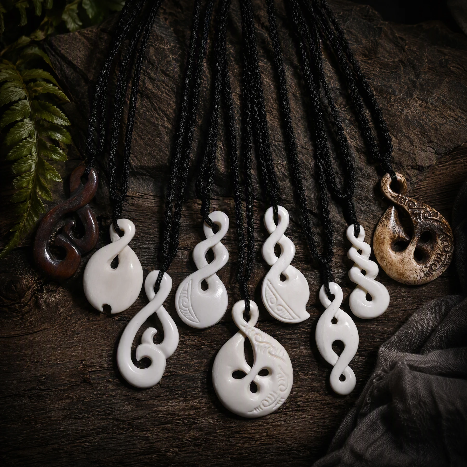1PC Hot Sale New Zealand Maori Handmade Carved Bone Necklace Infinity Twisted Pendant WoMen's Men's Hawaii Surfer Style Choker