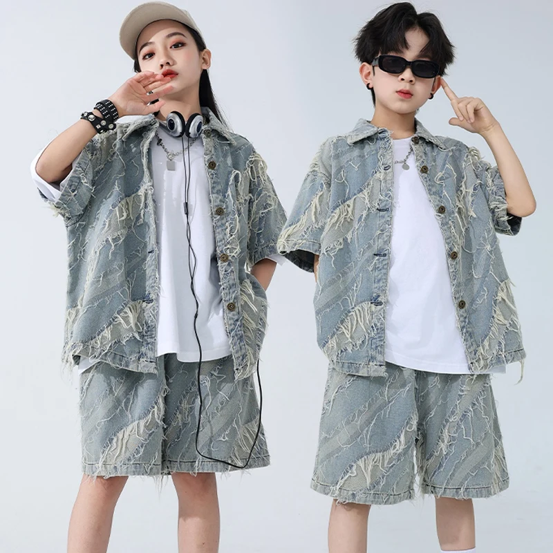 Zomer Kids Kpop Outfits Kinderballroom Danskleding Meisjes Jazzdans Kostuums Jongens Hiphop Kleding Street Wear Dw10176