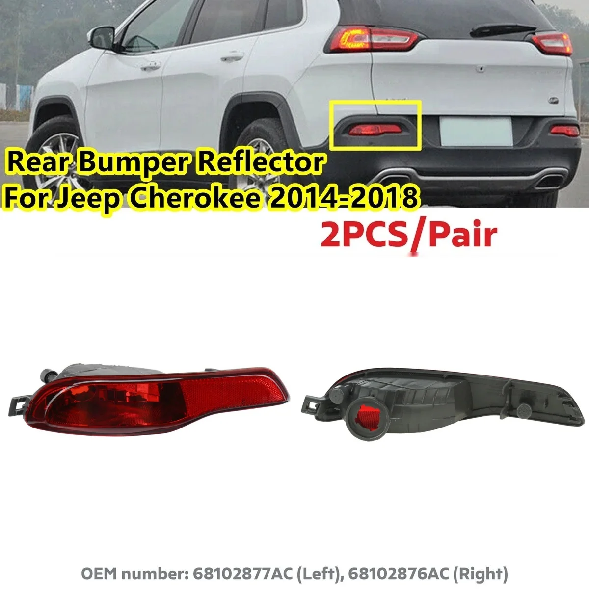 

Pair Car Rear Bumper Fog Light Housing Red Warning Lamp Shell 68102877AC For Jeep Cherokee 2014-2018 Rear Bumper Reflector