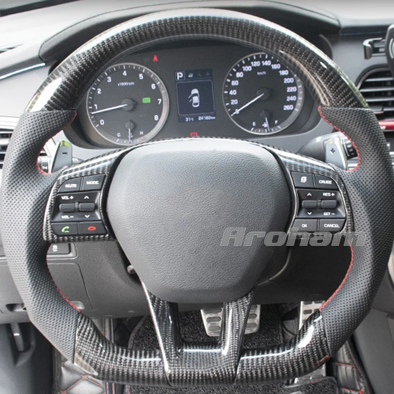 Carbon Fiber Steering Wheel D shape Customized Sport Racing For Hyundai Sonata 9 2015 2016 2017 2018 2019 2020