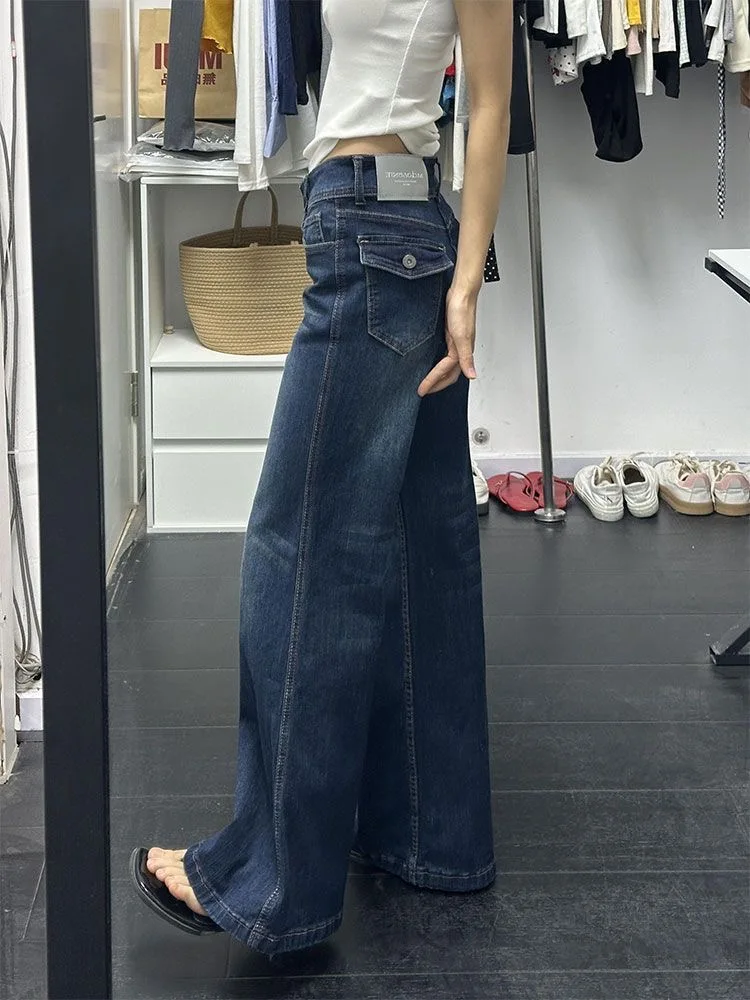 Women's Blue Casual Denim Cargo Baggy 90S Y2K American High Street Harajuku Aesthetic 2000S Style Jeans Long Trousers 2026 New