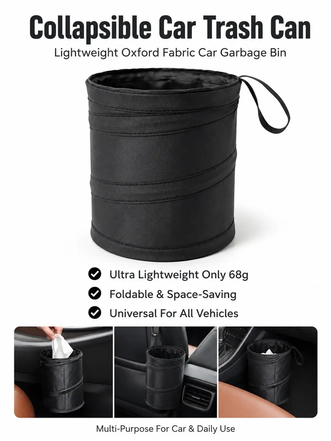 Collapsible Oxford Car Trash Can, Portable Hanging Garbage Bin For Car Seat Back Camping Office