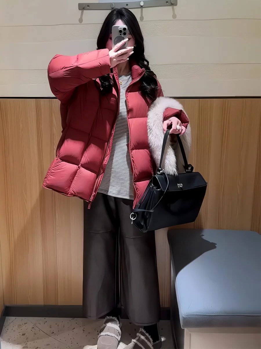 

Женская теплая куртка-пуховик с воротником-стойкой, средней длины, в корейском стиле, модная, повседневная, свободного кроя, на молнии