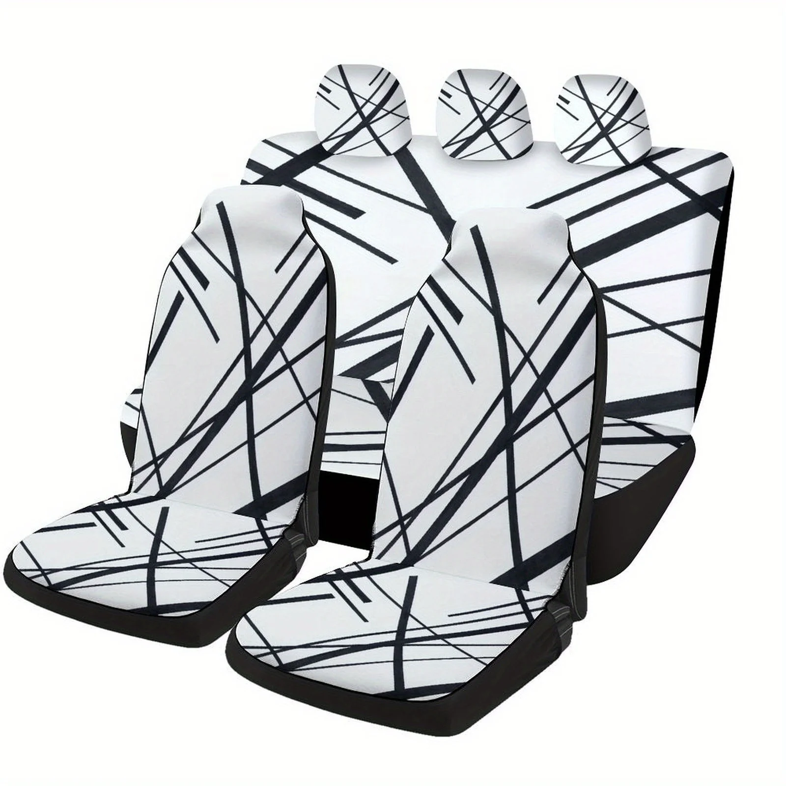 Abstract Lines Pattern Designed Car Seat Cover Set For Most Cars, Trendy Novelty High-quality Car Seat Protector Covers Full Set