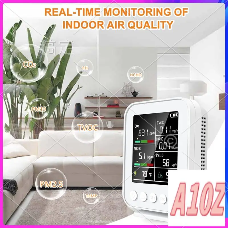 

0Z-Air Quality Meter 7-In-1 PM2.5 PM10 Carbonic Oxide Carbon Dioxide TVOC HCHO Tester TFT Carbon Dioxide Detector