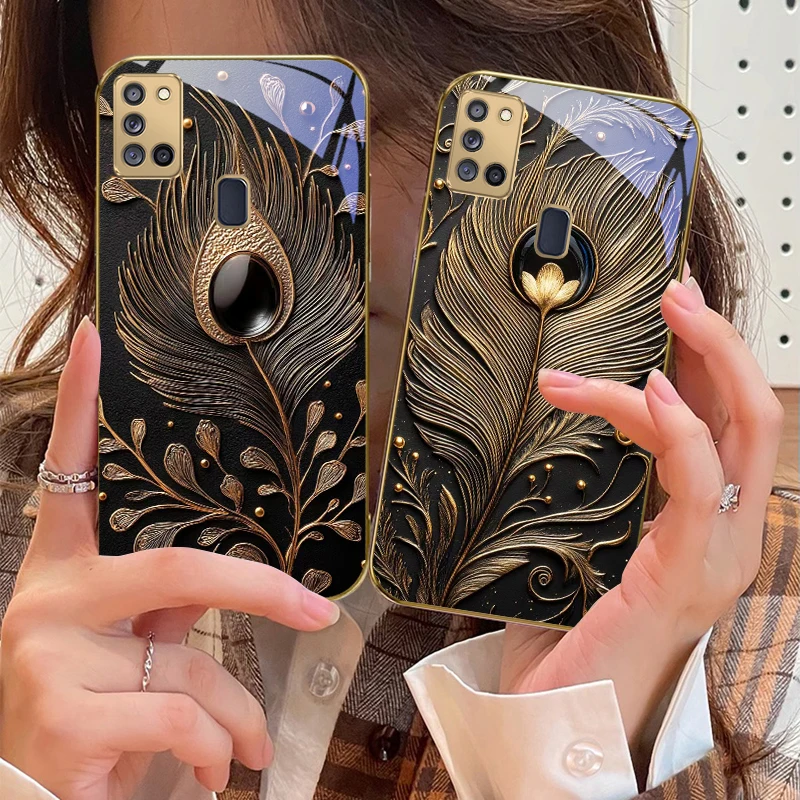 الذهبي ريشة الأحجار الكريمة لسامسونج A 31 32 A33 A34 35 14 A15 13 16 25 26 50 52 53 54 55 56 70 71 72 73 الزجاج الذهبي جراب هاتف