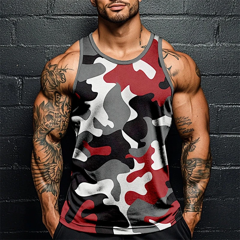 

Retro Camouflage Graphic Tank Tops For Men Summer Casual Streetwear 3D Printed Sports Vest Loose Breathable Fitness Sports Tops